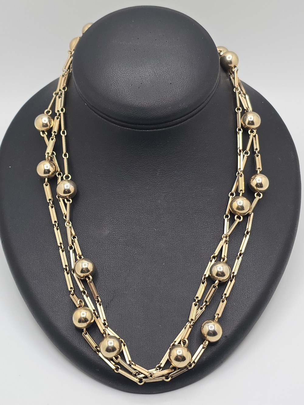 Vintage Monet Necklace 60" Extra Long Gold Tone Bead Station Chain Opera